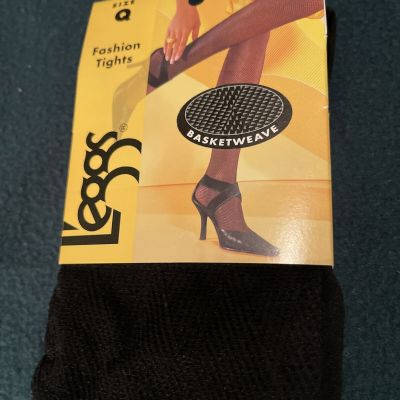 2003 LEGGS WEAR HOSIERY - FASHION TIGHTS -  BASKETWEAVE  - BLACK -  Size Q NEW